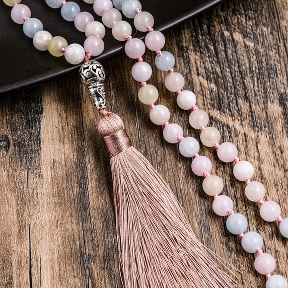 Morganite Aquamarine Mala Gemstone necklace - Picture 3 of 5